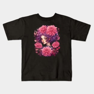 Pink dahlias flower girl Kids T-Shirt